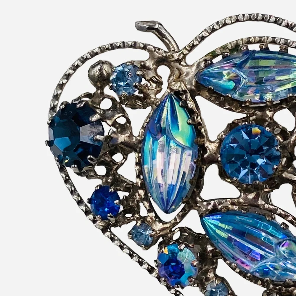 Vintage Austria Molded Glass Rhinestone Leaf Brooch